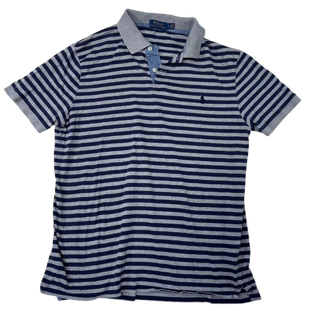 Polo Ralph Lauren Mens Striped Custom Slim Fit Polo Shirt Casual Top Large Y2K